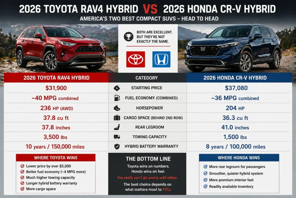 2026 Toyota RAV4 Hybrid vs Honda CR-V Hybrid