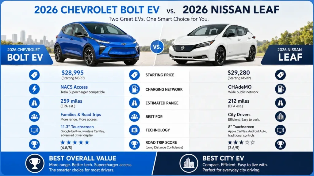 Chevy Bolt vs Nissan LEAF in 2026