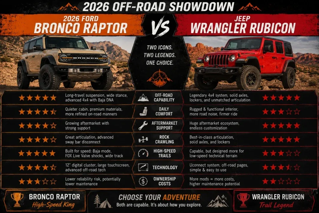 Ford Bronco Raptor vs Jeep Wrangler Rubicon