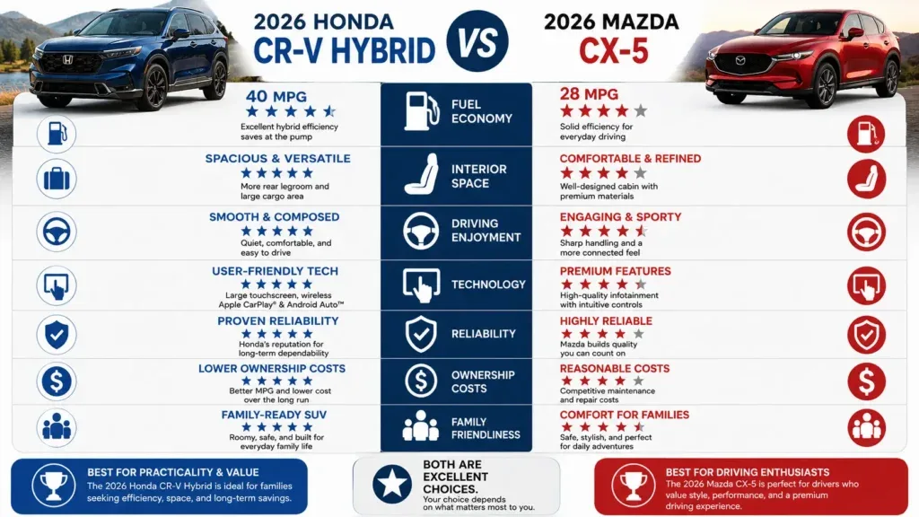 Honda CR-V Hybrid vs Mazda CX-5 in 2026